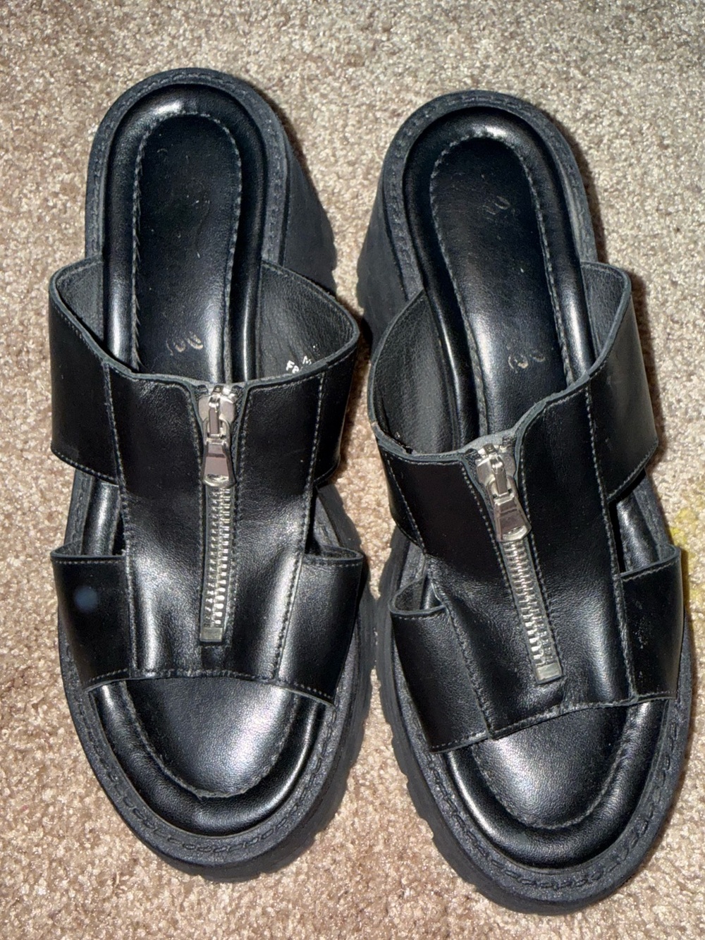 Free People Black Leather Zip Front heel  Sandals